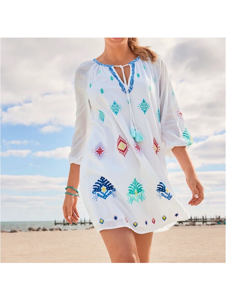 Tommy Bahama Watercolor Ikat Split-Neck Tunic L